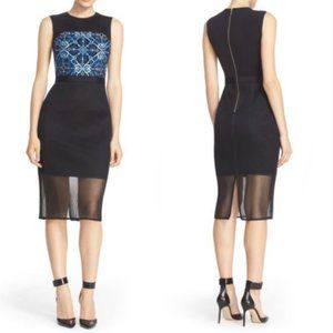 Ted Baker Black & Blue Khya Embroidered Mesh Midi Dress